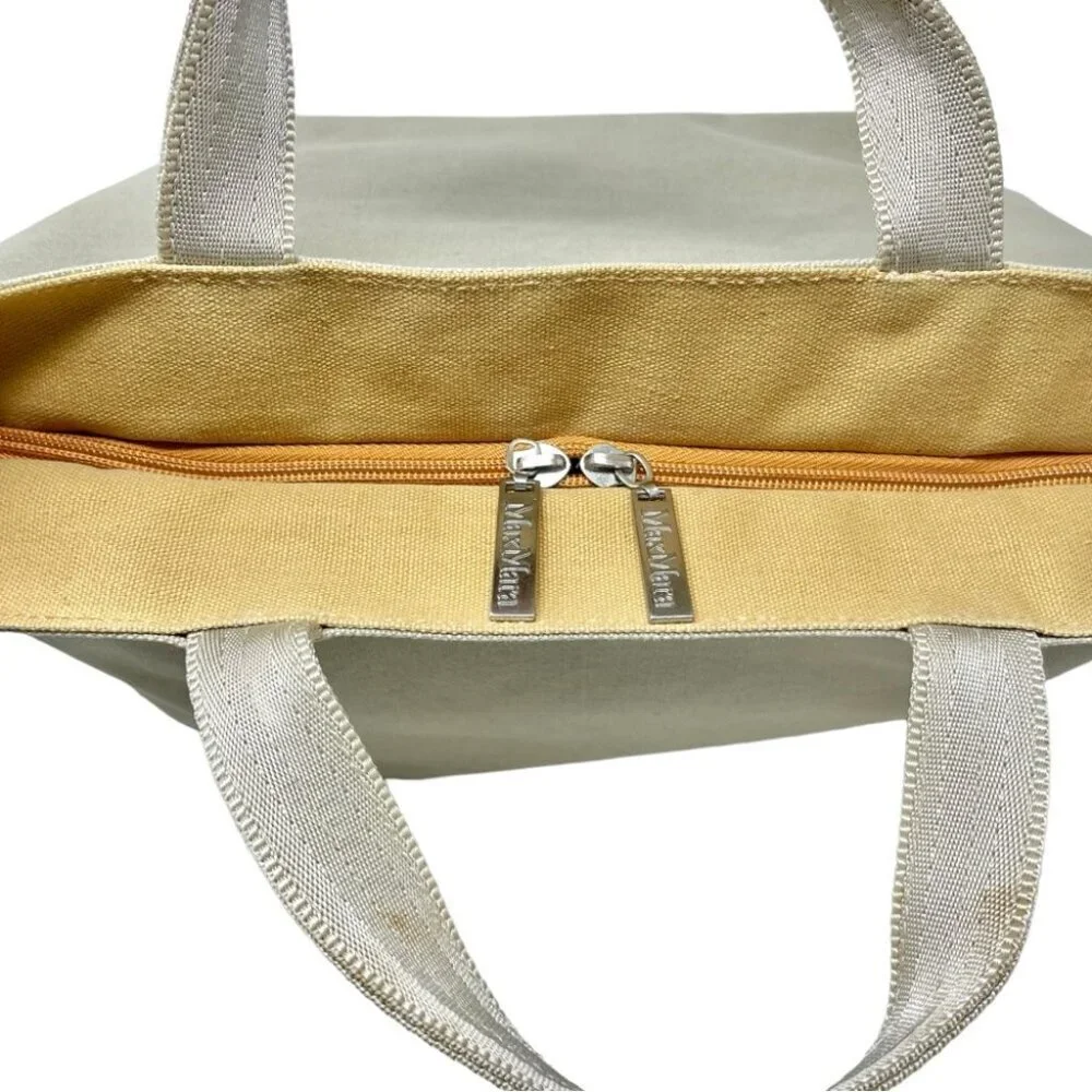 Max Mara Natural Tan Canvas Top Handle Bag